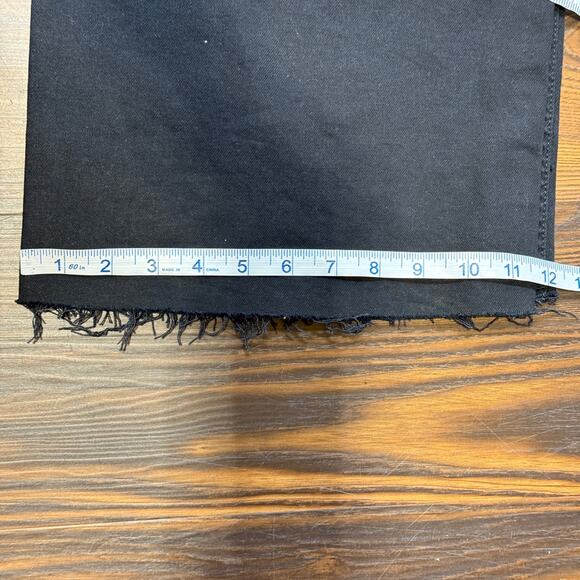ZARA Wide Leg High Waisted Cropped Black Jean Frayed Hem Flat Front Sz 10 - Picture 10 of 11